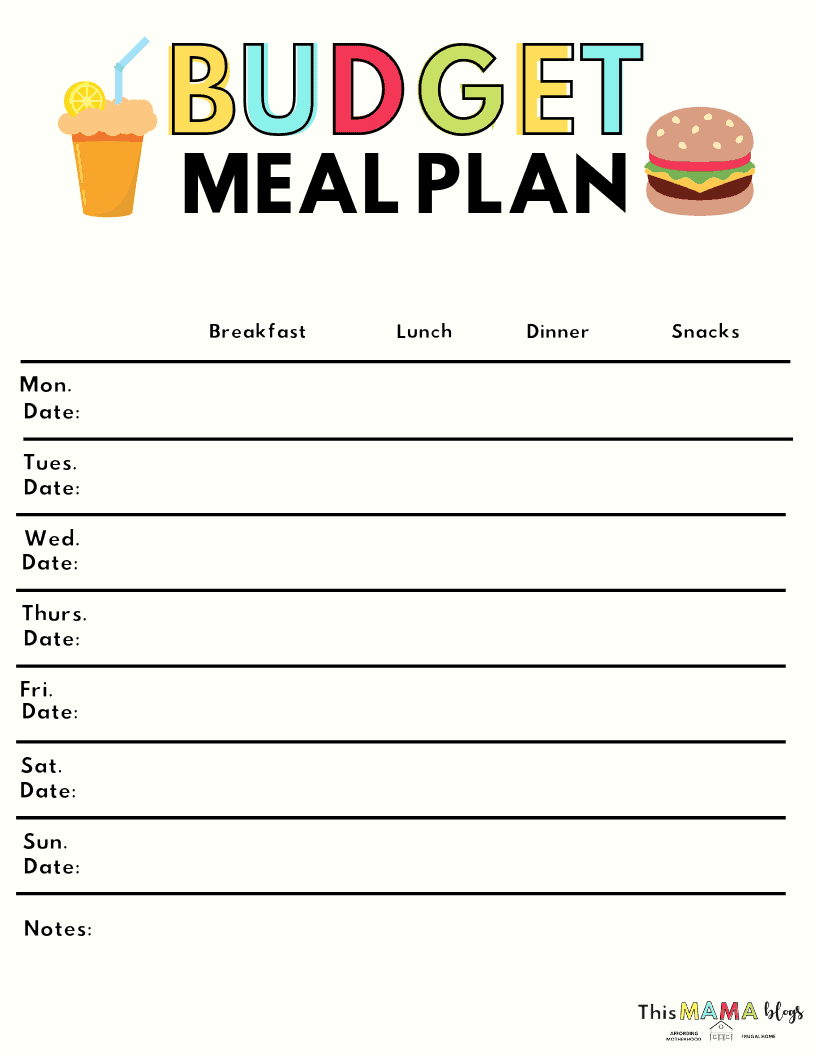 Budget Meal Plan Template