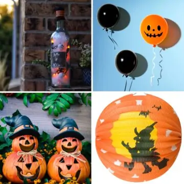 Cheap Halloween decors such as ghost balloons, Halloween paper lantern, pumpkin outdoor decor and Halloween bottle