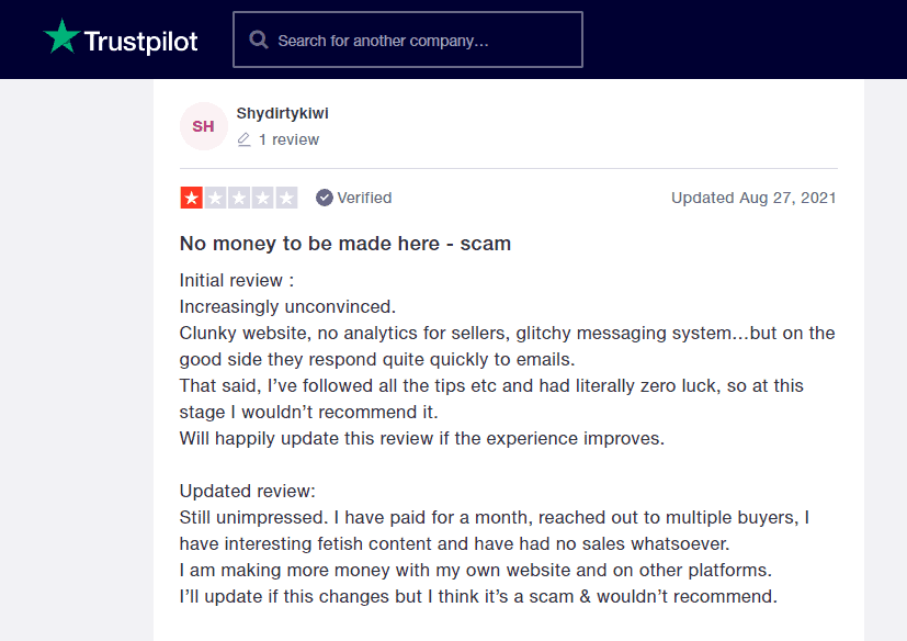 Negative Feetfinder review on Trustpilot