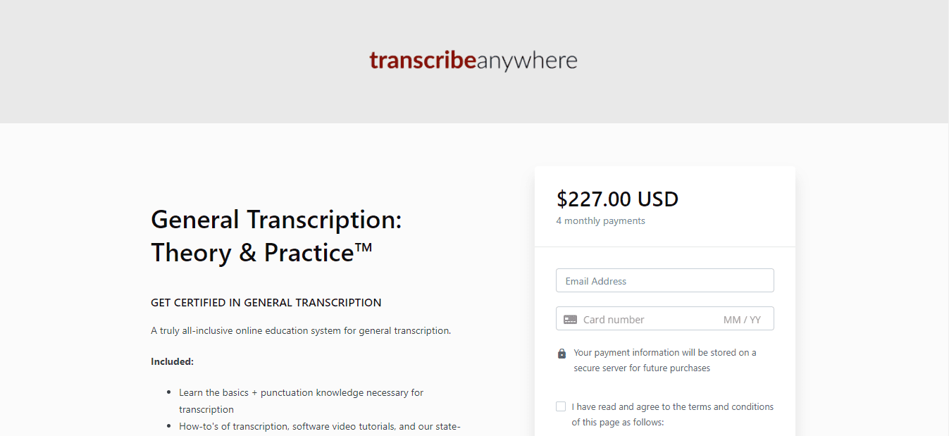Transcribe Anywhere General Transcription: Theory and Practice payment plan