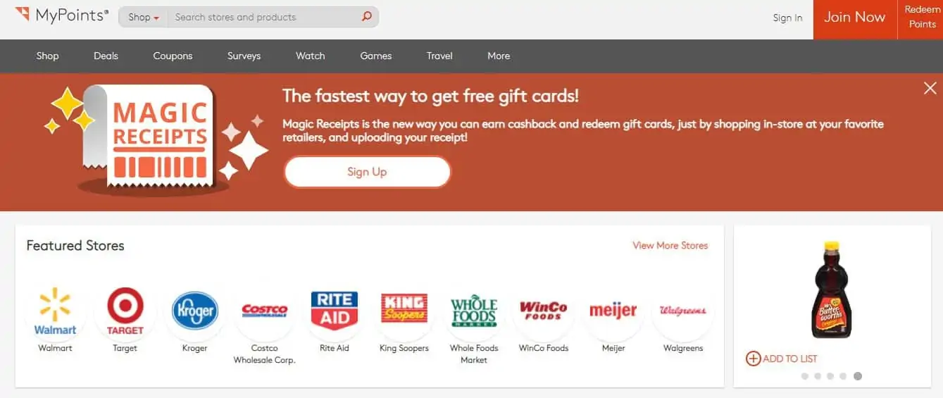 Magic Receipts to earn cash back with MyPoints