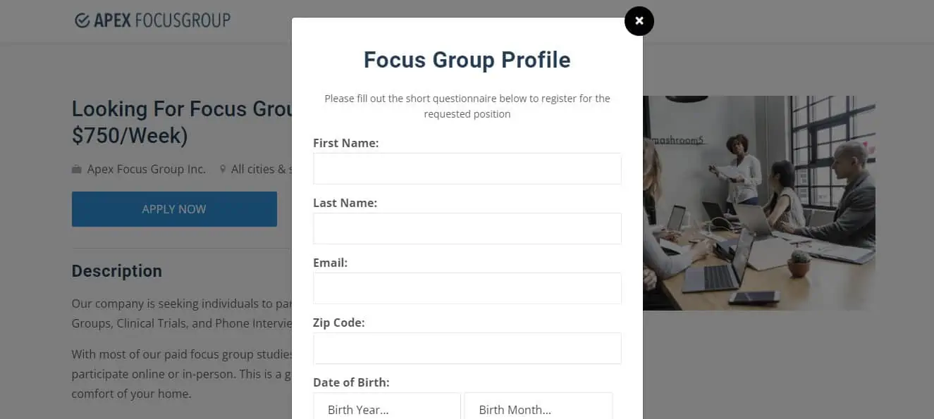 Apex Focus Group sign up