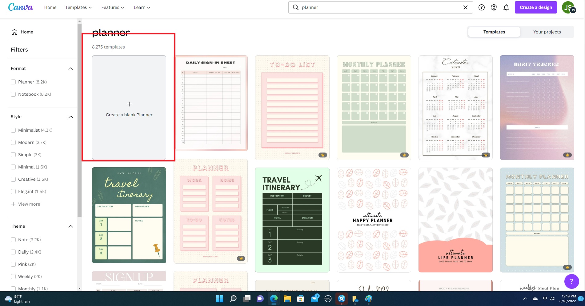 Creating printables on Canva using a blank planner template
