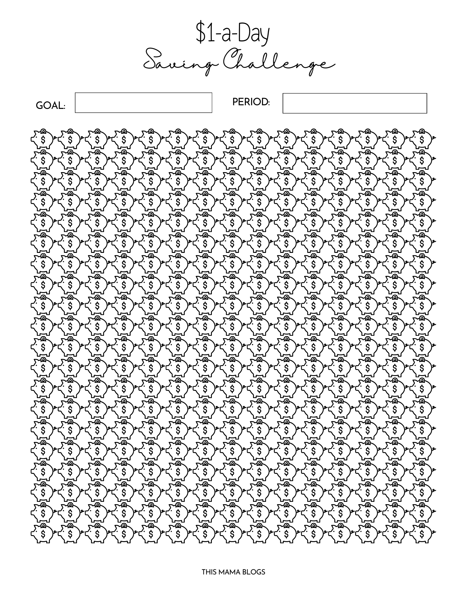 $1-a-Day Mini Saving Challenge printable