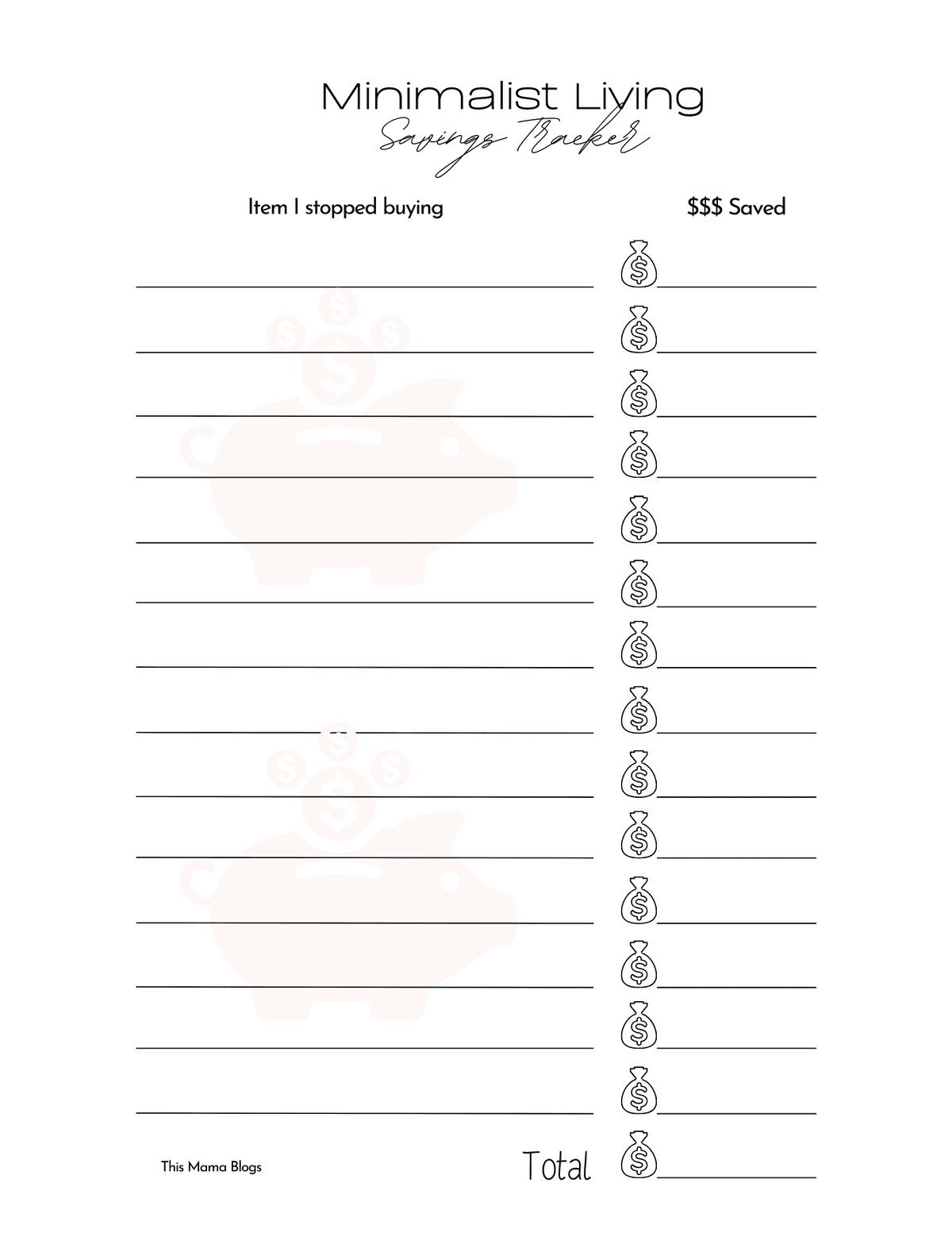 Minimalist Living Saving Tracker